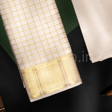 Load image into Gallery viewer, Premium Off-White Checks Pure Silk Dhoti with Angavastram