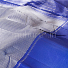 Load image into Gallery viewer, Grey Pure Kanjivaram Silk Saree with Ananda Blue