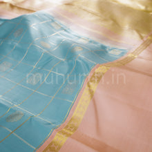 Load image into Gallery viewer, Powder Blue Pure Zari Kanjivaram Silk Saree with Light Peach