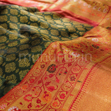 Load image into Gallery viewer, Deep Green Meenakari Luxury Kanjivaram Silk Saree with Red