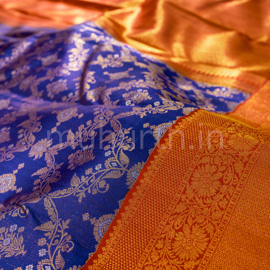 Violet Meenakari Luxury Kanjivaram Silk Saree with Red