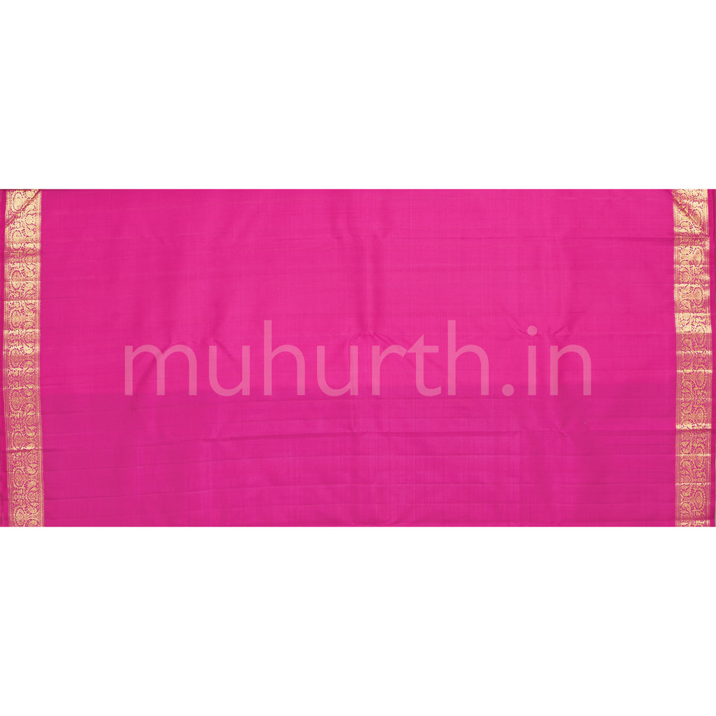 Peacock Blue Pure Kanjivaram Silk Saree with Rose