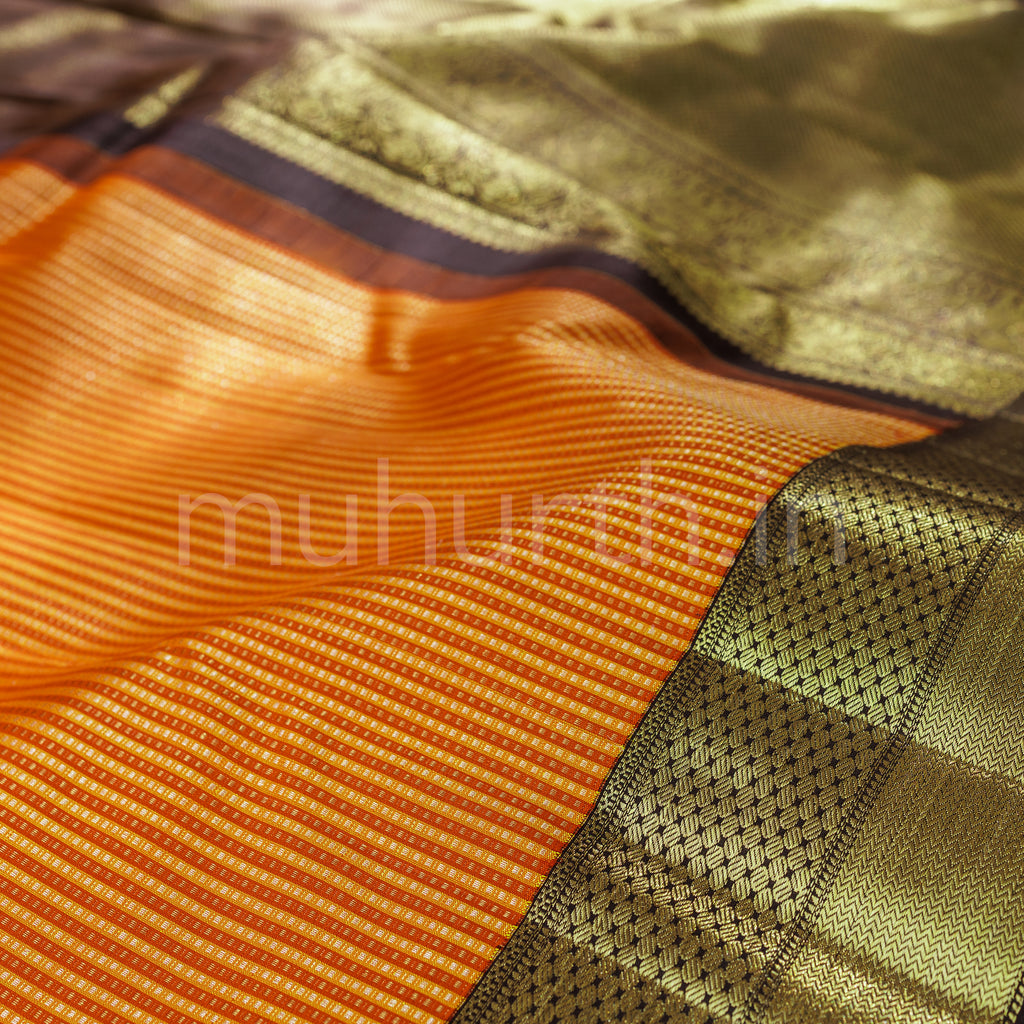 Orange Pure Kanjivaram Silk Saree with Kanchana