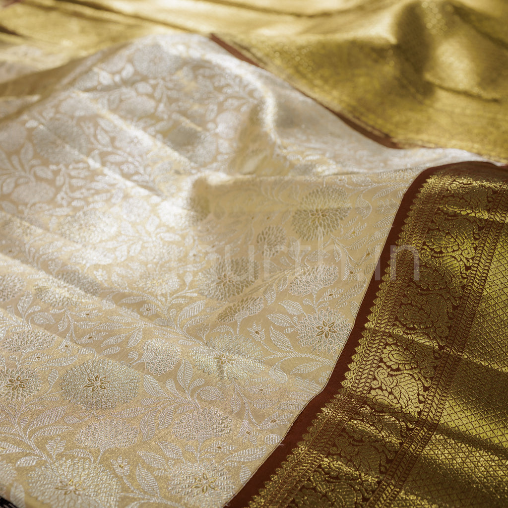 Faun Pure Tissue Kanjivaram Silk Saree with Pakku