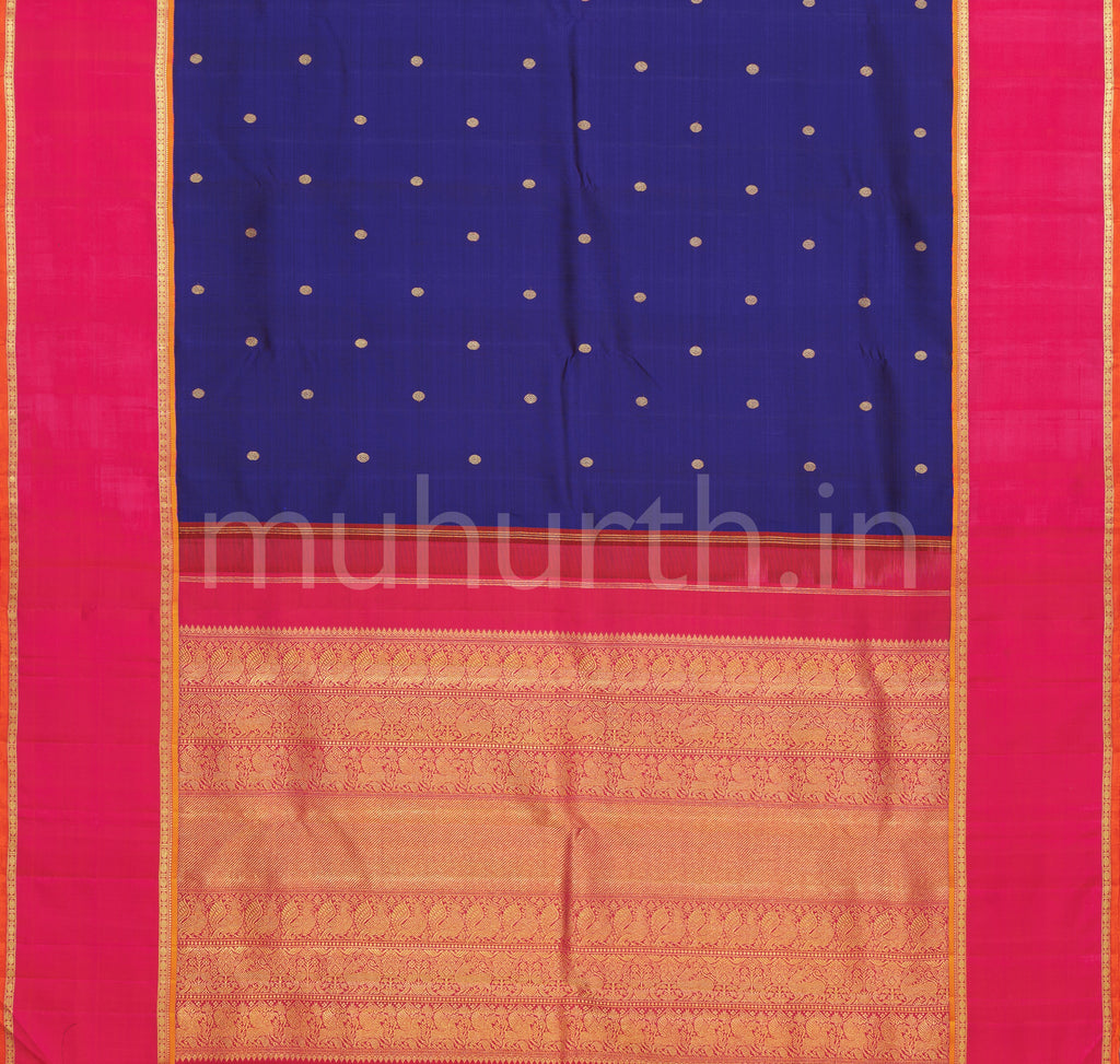 Violet Kanjivaram silk saree with Red