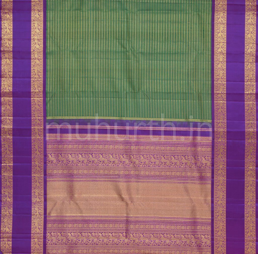 Green Veldhari Pure Zari Kanjivaram Silk Saree with Magenta