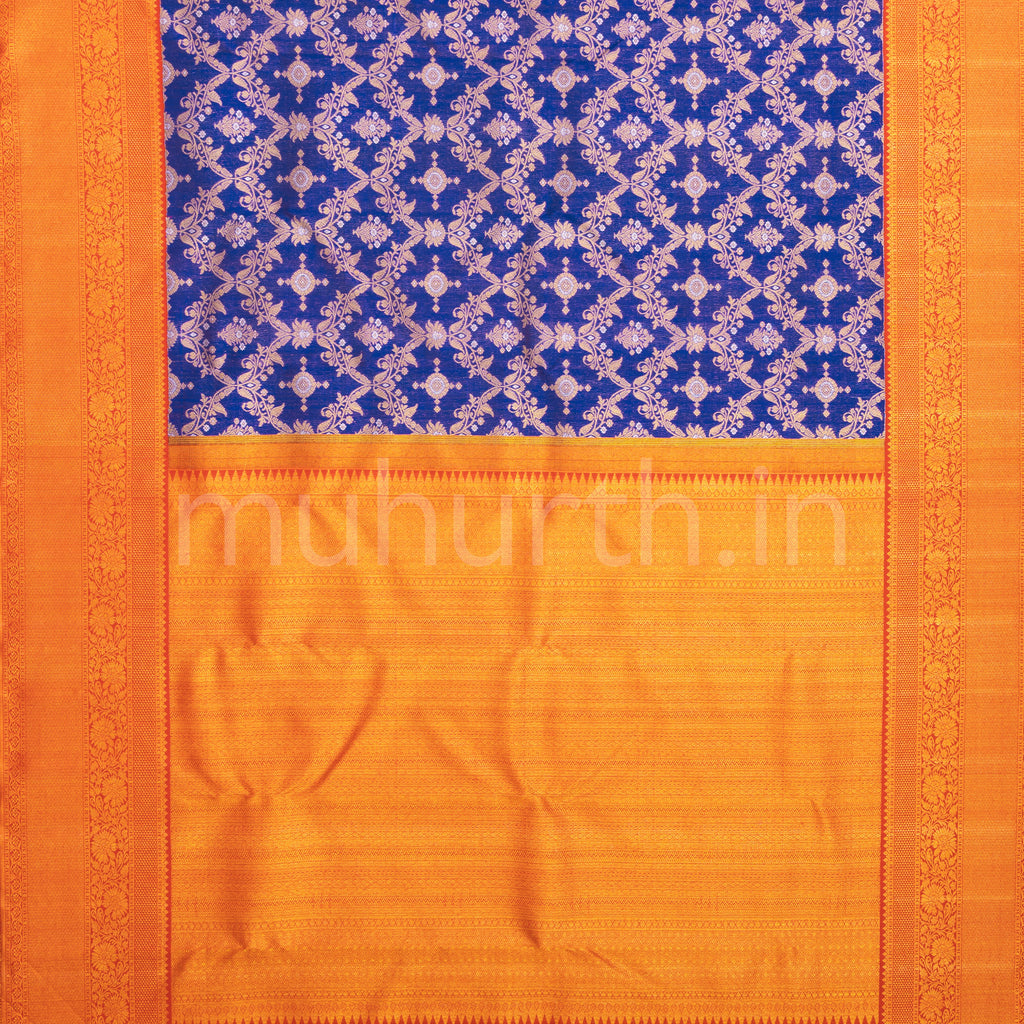 Violet Meenakari Luxury Kanjivaram Silk Saree with Red