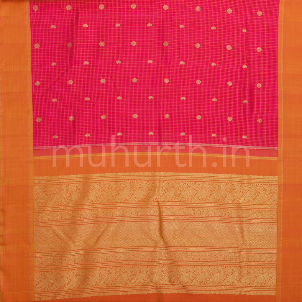 Red Pure Zari Kanjivaram Silk Saree with Orange