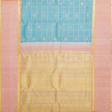 Load image into Gallery viewer, Powder Blue Pure Zari Kanjivaram Silk Saree with Light Peach