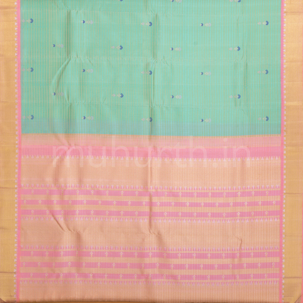 Sea Green Pure Kanjivaram Silk Saree with Light Pink
