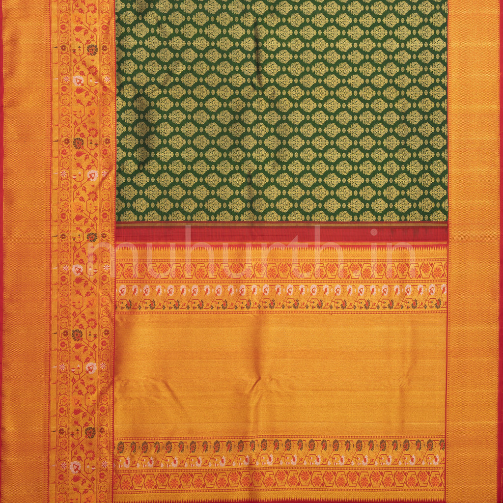 Deep Green Meenakari Luxury Kanjivaram Silk Saree with Red