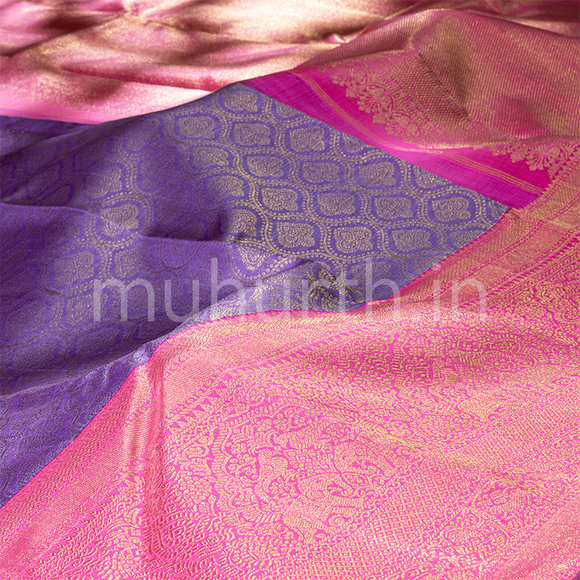 Kanjivaram Lavender Silk Saree with Pink