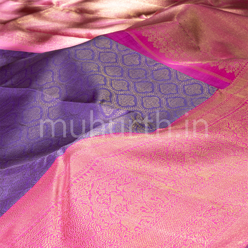 Lavender Kanjivaram Silk Saree with Pink