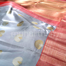 Load image into Gallery viewer, Kanjivaram Silver Grey Silk Saree with Peach