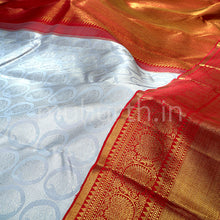 Load image into Gallery viewer, Kanjivaram Silver Grey with Crimson Red Silk Saree