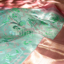 Load image into Gallery viewer, Kanjivaram Sea Green Silk Saree with Peach