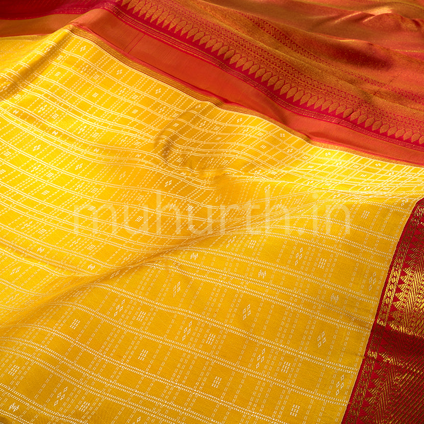 Kanjivaram Mustard Silk Saree with Red