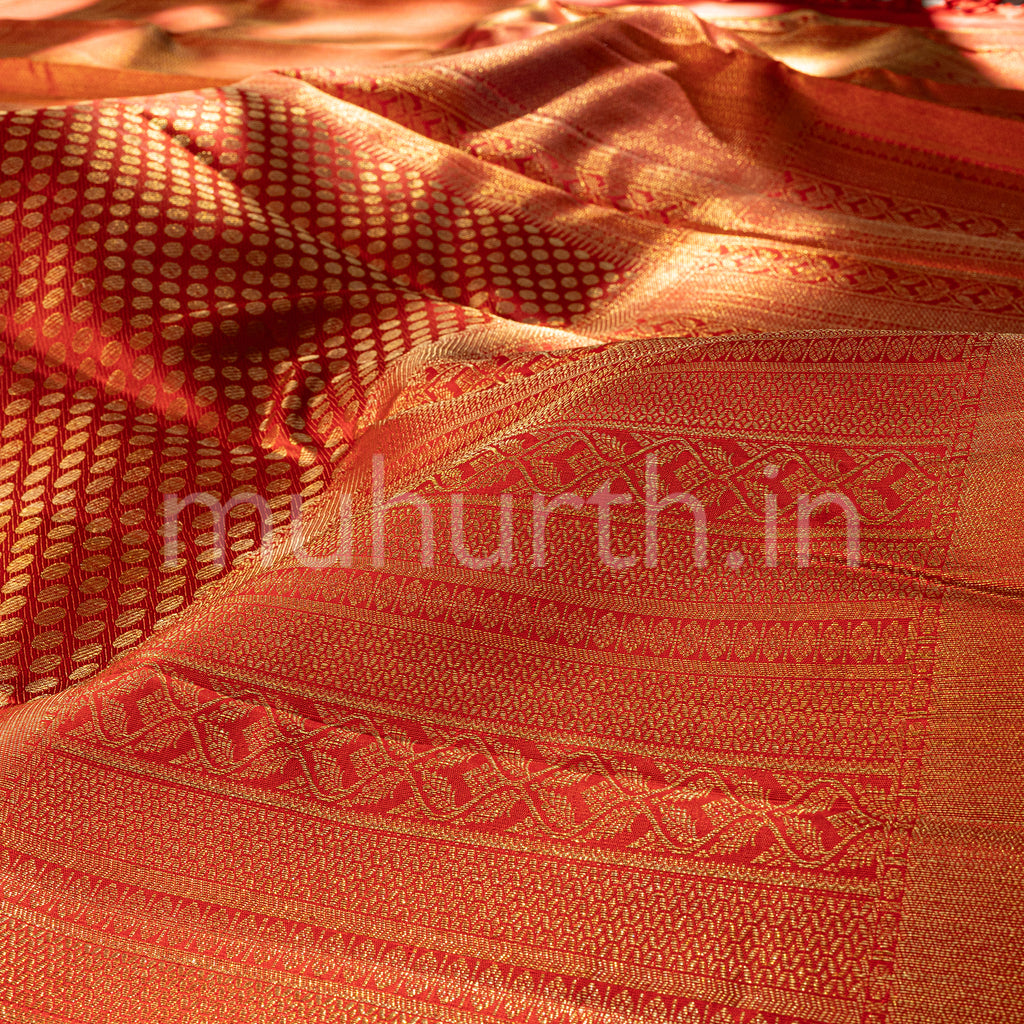 Bright Red Kanjivaram Silk Saree