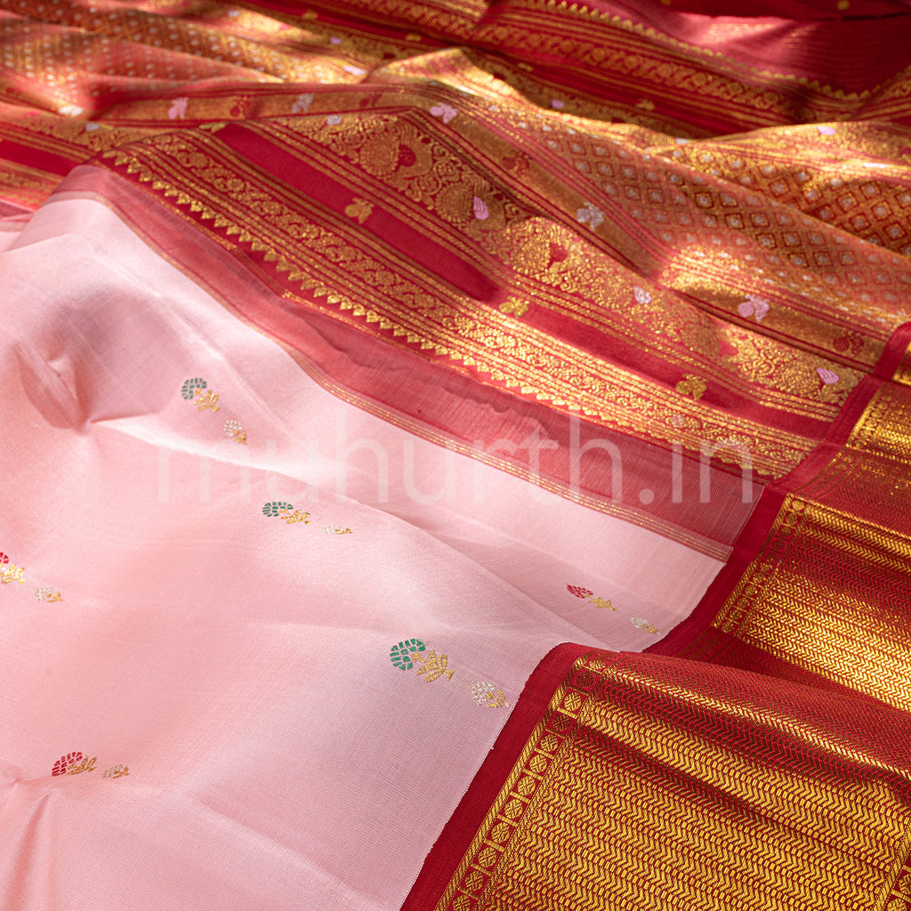 Kanjivaram Baby Pink Silk Sare with Red