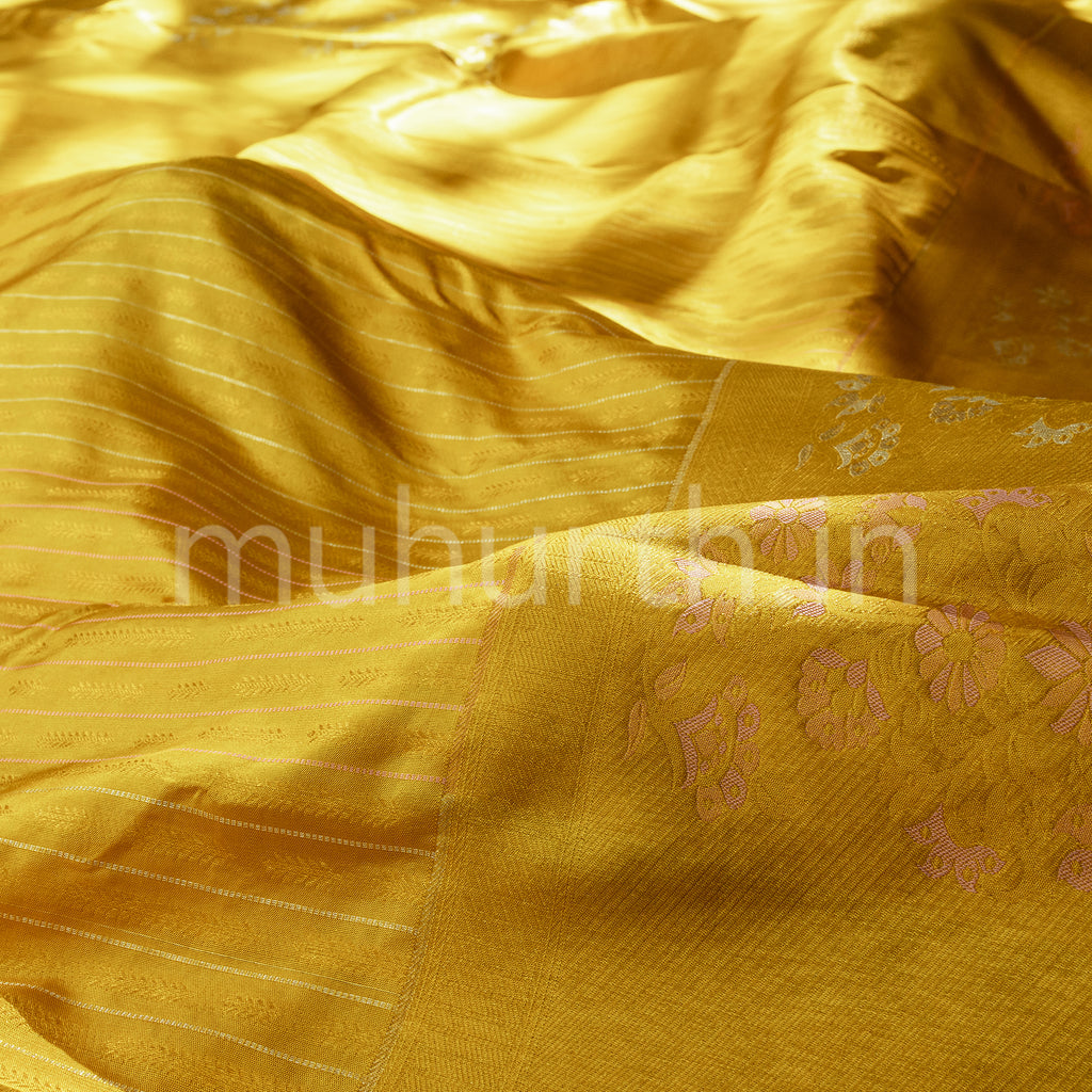Kanjivaram Golden Mustard Silk Saree