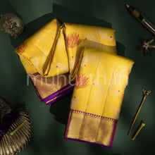 Load image into Gallery viewer, Kanjivaram Golden Mustard Silk Saree with Magenta