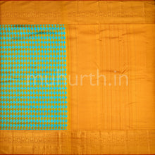 Load image into Gallery viewer, Kanjivaram Ananda Blue &amp; Mustard Silk Saree with Light Orange