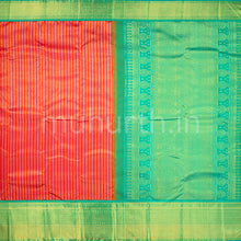 Load image into Gallery viewer, Kanjivaram Bright Red Silk Saree with Light Green