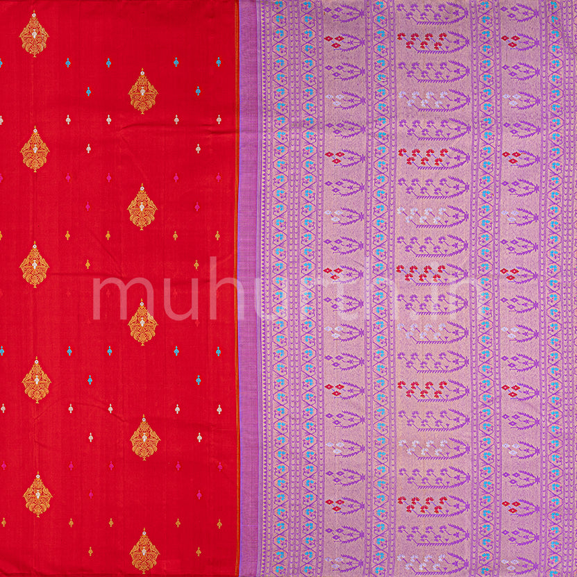 Kanjivaram Bright Red Silk Saree with Paithani Pallu