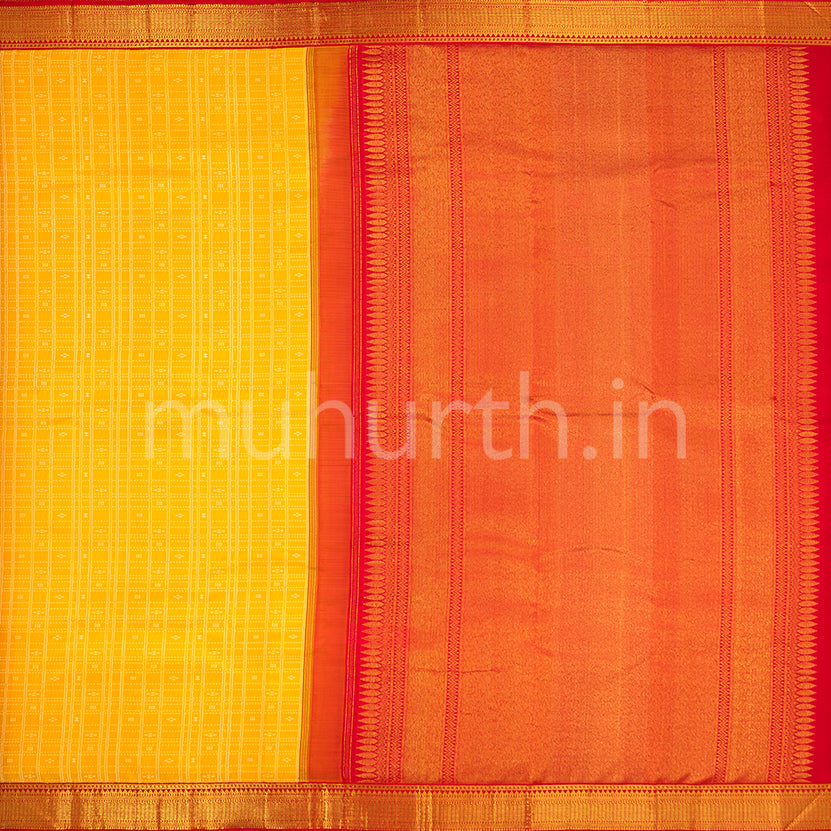 Kanjivaram Mustard Silk Saree with Red