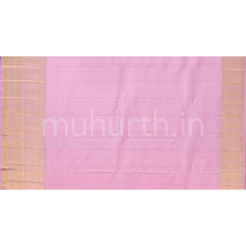 Mango Yellow Kanjivaram Silk Saree with Light Pink