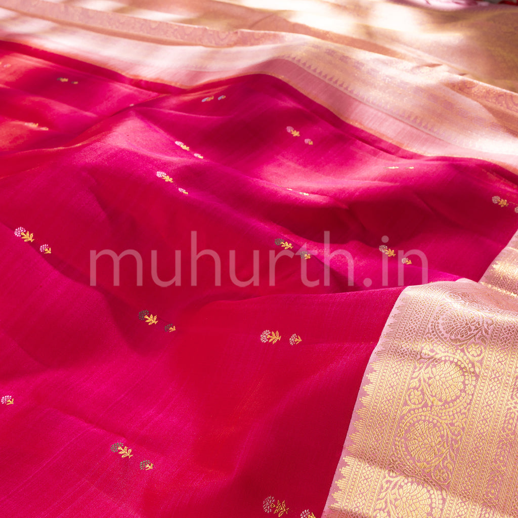 Kanjivaram Red Rose Silk Saree with Pink