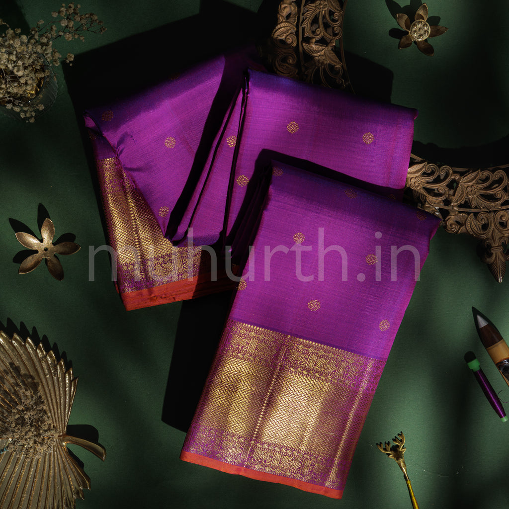 Magenta Kanjivaram Silk Saree with Rose