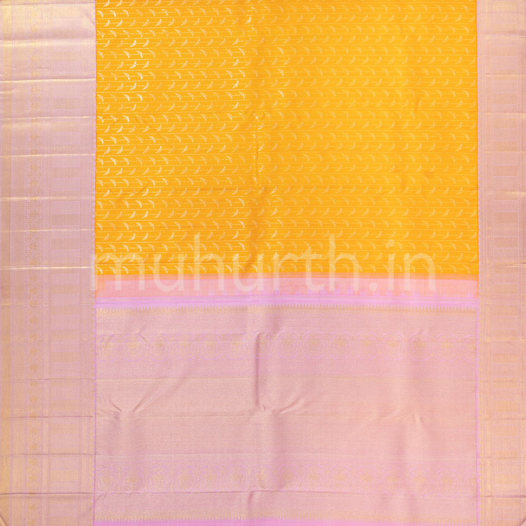Mango Yellow Kanjivaram Silk Saree with Light Pink