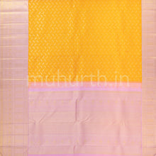 Load image into Gallery viewer, Mango Yellow Kanjivaram Silk Saree with Light Pink