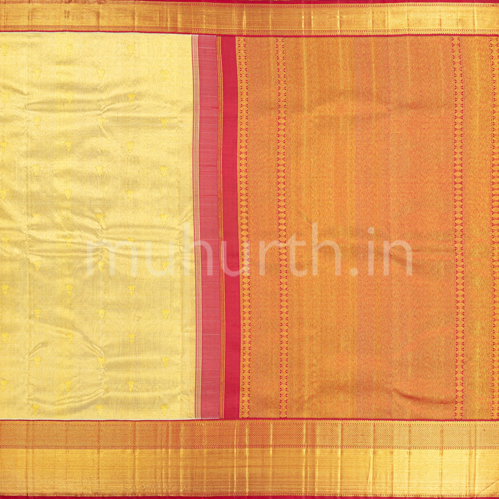 Kanjivaram Golden Tissue Silk Saree with Deep Red