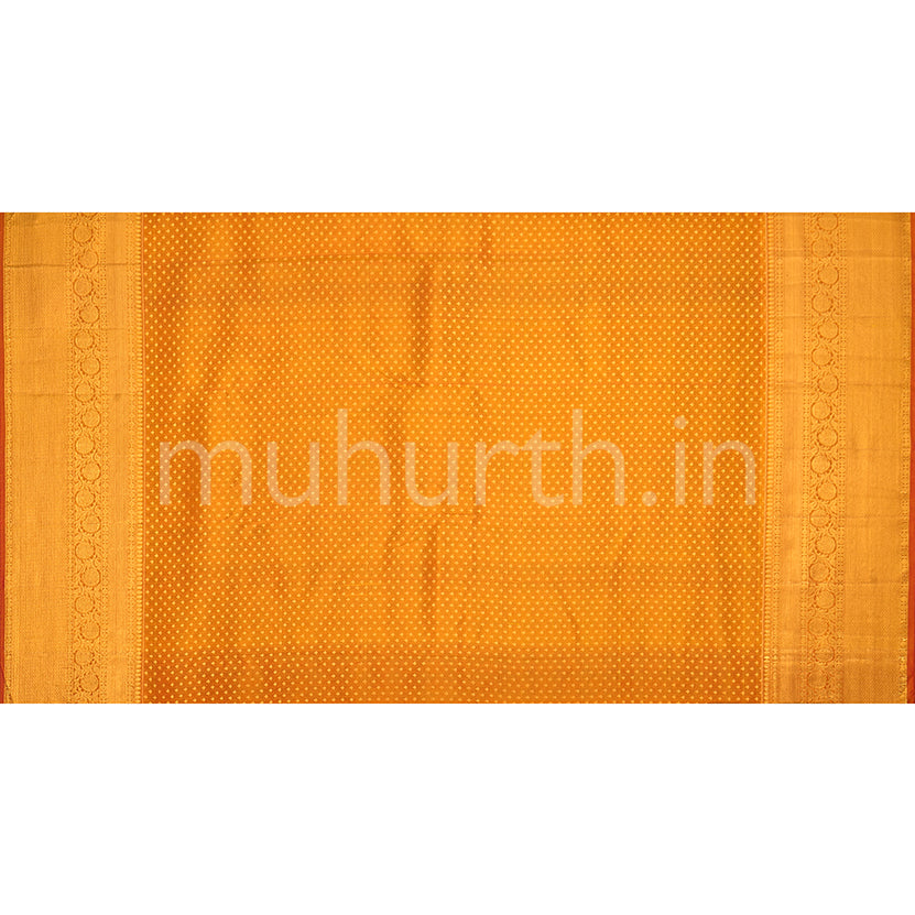 Kanjivaram Ananda Blue & Mustard Silk Saree with Light Orange