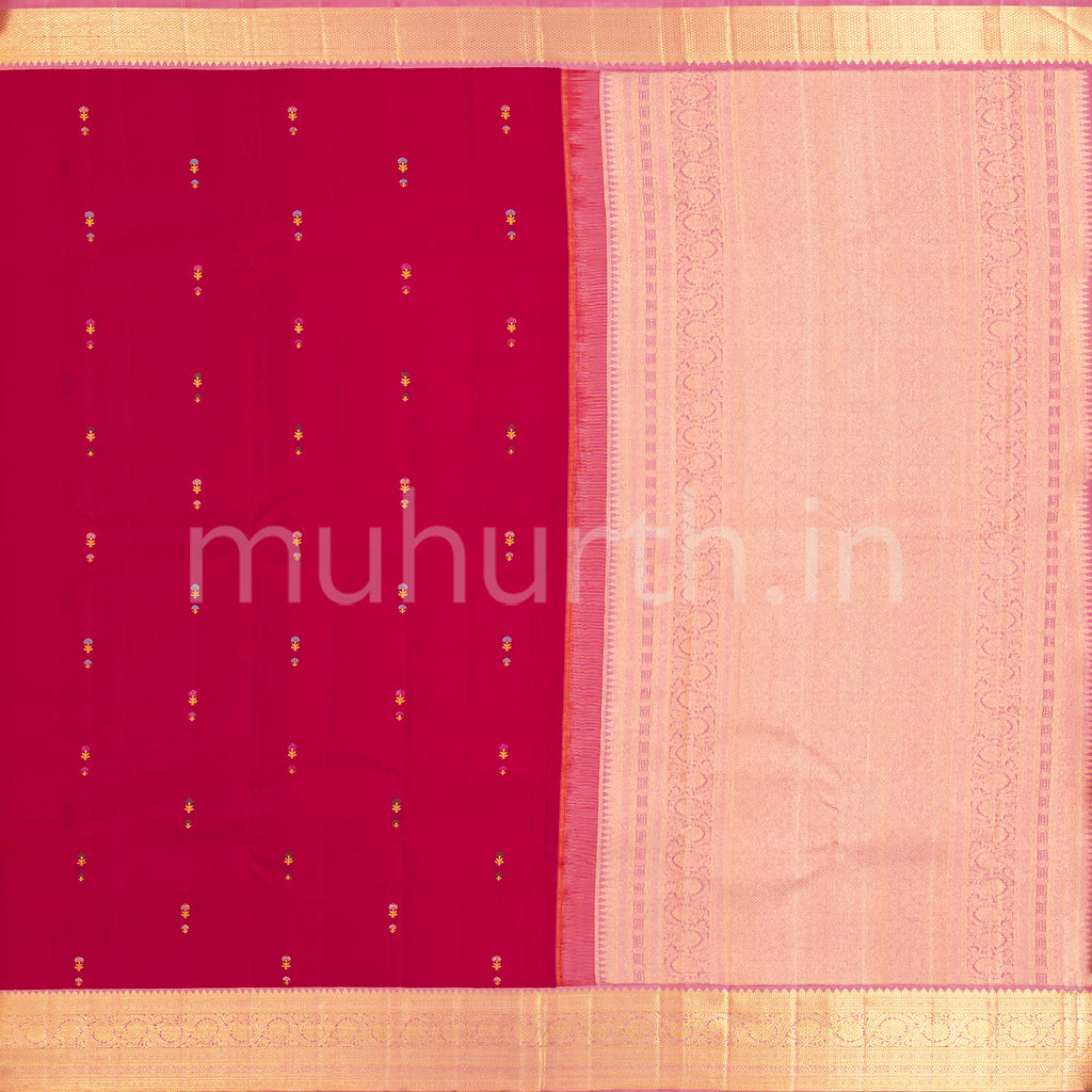 Kanjivaram Red Rose Silk Saree with Pink