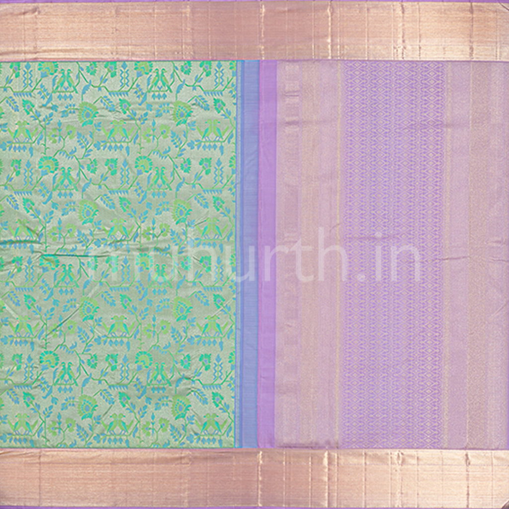 Kanjivaram Sea Green Silk Saree with Lavender