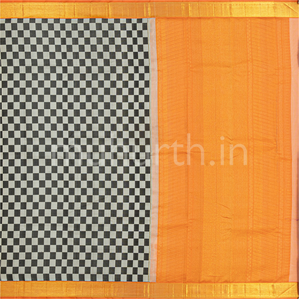 Kanjivaram Black & White Checkers Silk Saree