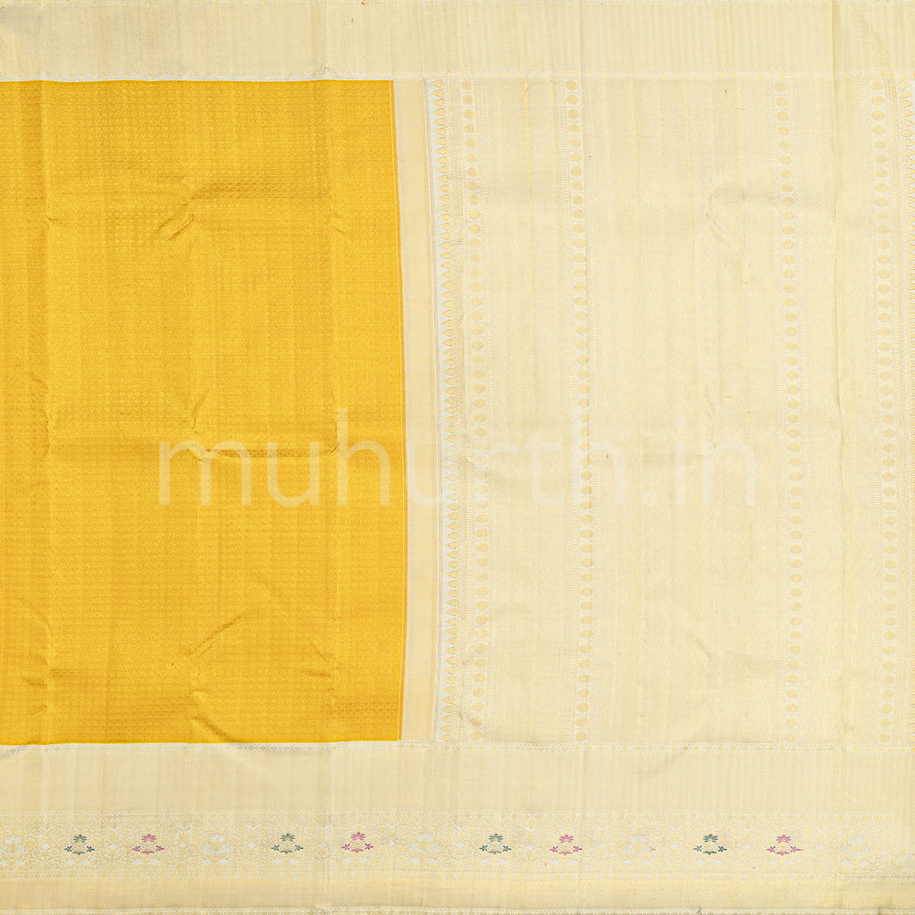 Kanjivaram Golden Mustard Silk Saree with Tussar White