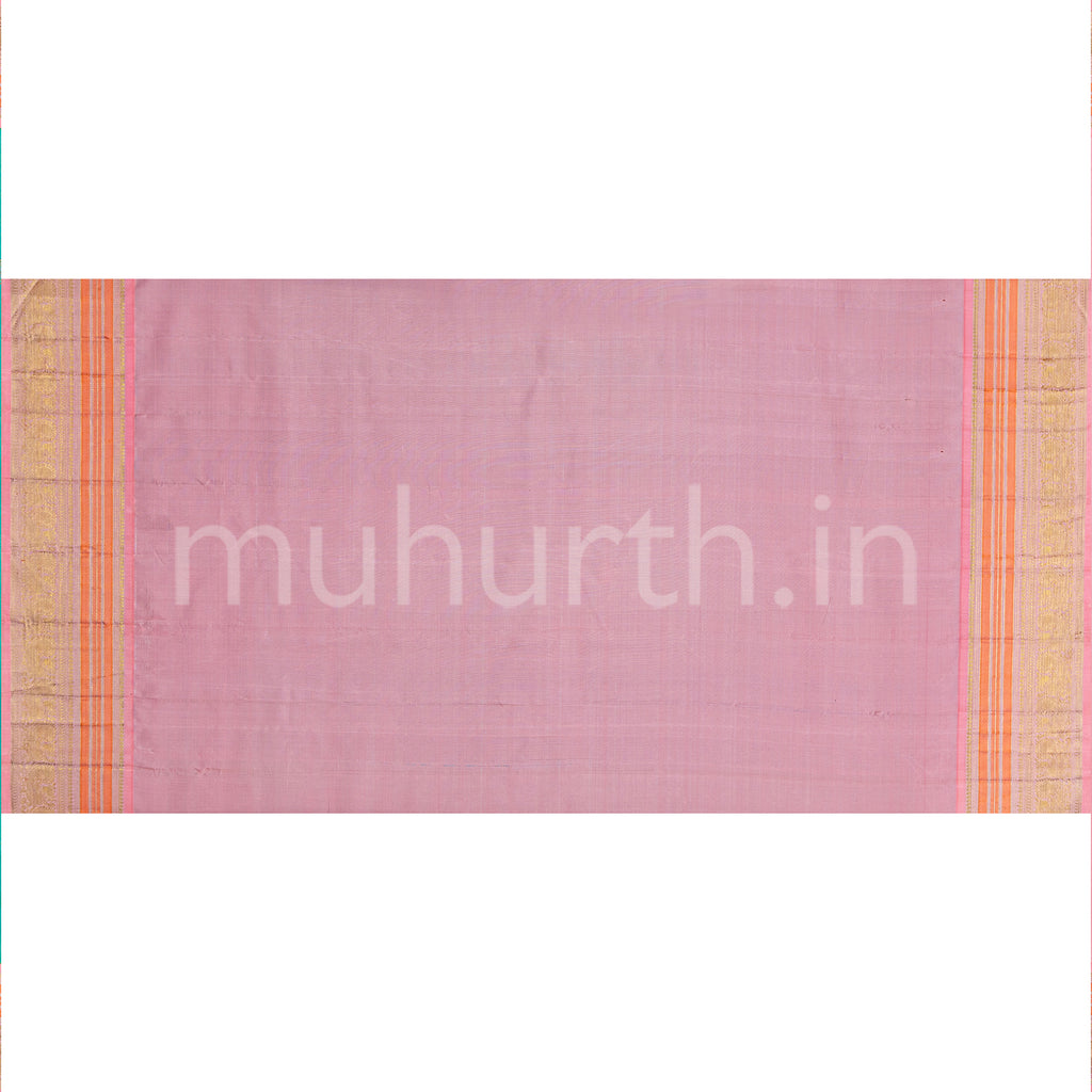 Kanjivaram Sea Green Silk Saree with Bright Pink