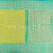 Load image into Gallery viewer, Kanjivaram Golden Mustard Silk Saree with Sea Green
