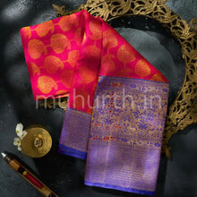 Load image into Gallery viewer, Kanjivaram Rose Red Meenakari Silk Saree with Violet