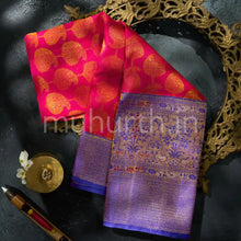 Load image into Gallery viewer, Rose Red Meenakari Kanjivaram Silk Saree with Violet