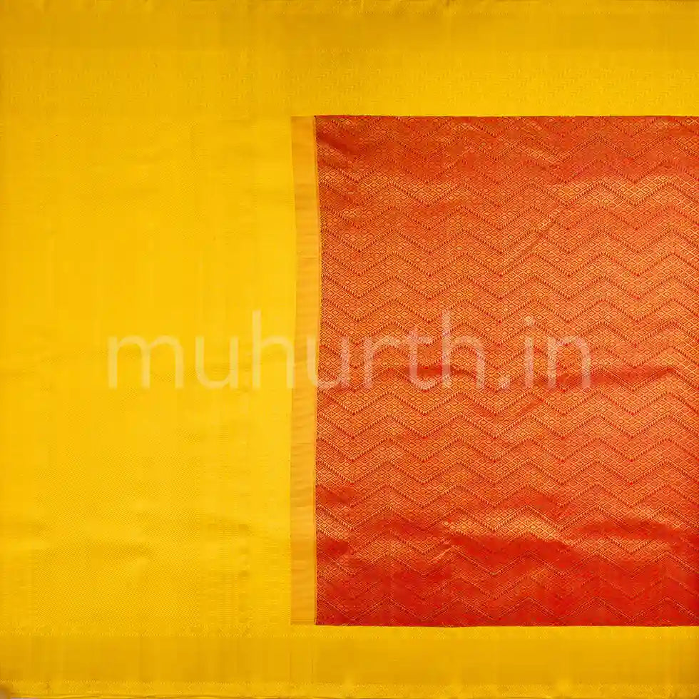 Kanjivaram Red Silk Saree with Golden Mustard