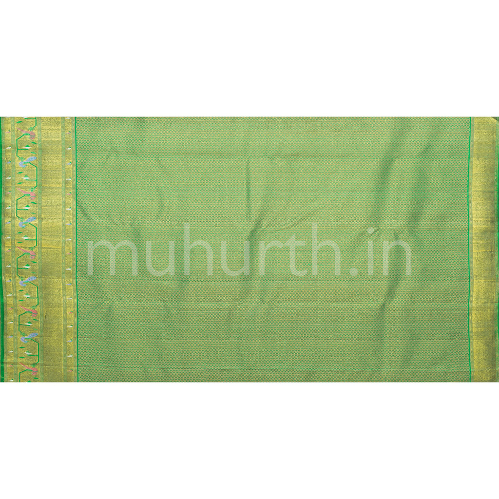 Lilac Kanjivaram Silk Saree with Meenakari on Green