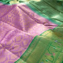 Load image into Gallery viewer, Lilac Kanjivaram Silk Saree with Meenakari on Green