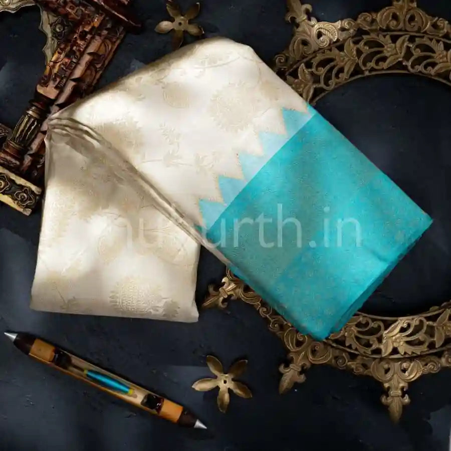 Off White Kanjivaram Silk Saree with Ananda