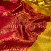 Load image into Gallery viewer, Kanjivaram Red Silk Saree with Golden Mustard