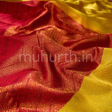 Load image into Gallery viewer, Red Kanjivaram Silk Saree with Golden Mustard